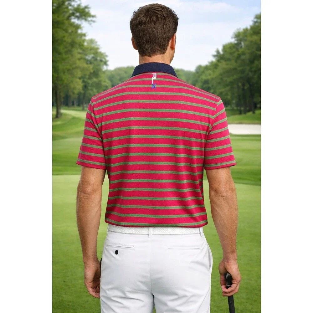 Ralph Lauren‎ RLX Performance Golf Shirt Pink & Green Striped Polo Size M